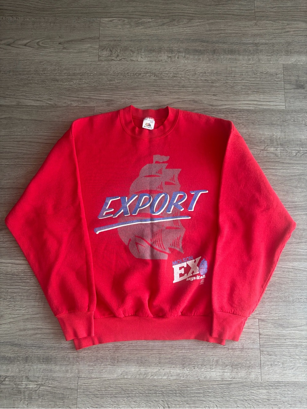Fruit of the Loom Red EXPORT beer Graphic Crewneck Sweatshirt